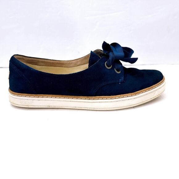 UGG Carilyn Suede Flats Women’s Size 7 Leather Blue Slip On Laces Sneaker Shoes - Picture 4 of 11